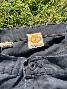Timberland Charcoal Gray Pants with Orange Logo Patch